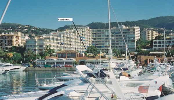 lPuerto Portals. The view of the apartment from the marina
